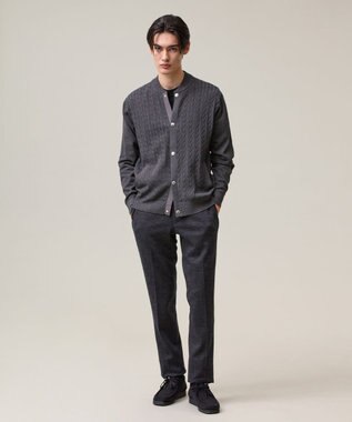 J.PRESS MEN 羽織るだけで整う大人の品格【ストレッチ / イージーケア】【FLEX YARN】ケーブルニット ブルゾンライク カーディガン グレー系