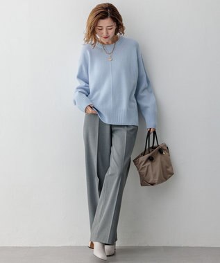 23区 【洗える】カシミヤブレンド クルーネック ニット サックスブルー系