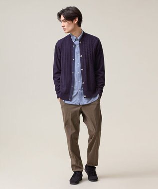 J.PRESS MEN 羽織るだけで整う大人の品格【ストレッチ / イージーケア】【FLEX YARN】ケーブルニット ブルゾンライク カーディガン ネイビー系