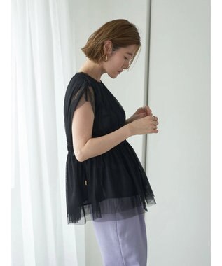 YECCA VECCA チュールギャザーブラウス Brown