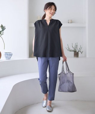 ANY ギャザーショートスリーブブラウス ブラック