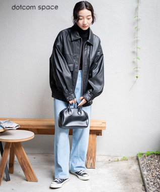 WEGO ヴィンテージライクFレザーBIGブルゾン ブラック