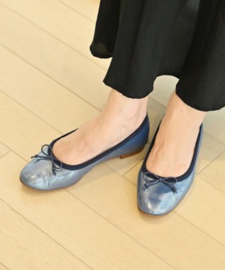 nouvelleRobe Oū 【本革・高反発】Roundラウンドトゥ ネイビーメタリックバレエシューズ ネイビーメタリック