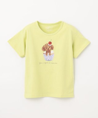 ANY KIDS 水彩風 アニマルプリント Ｔシャツ ライム×イヌ