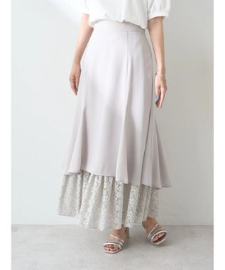 earth music&ecology レースヘムスカート Gray Beige