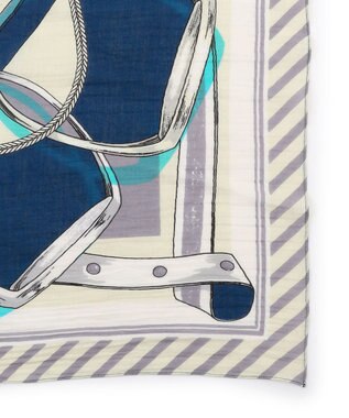 23区 manipuri ピルエットモチーフ コットンシルク ストール グレー×ブルー