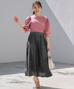 ANY SIS 【洗える】ストライプメッシュレース スカート スレート