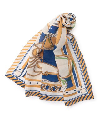 23区 manipuri ピルエットモチーフ コットンシルク ストール キャメル×ブルー