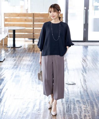 Tiaclasse 【洗える】ラグランパフスリーブブラウス ネイビー