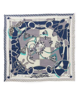 23区 manipuri ピルエットモチーフ コットンシルク ストール グレー×ブルー