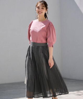 ANY SIS 【洗える】ストライプメッシュレース スカート スレート