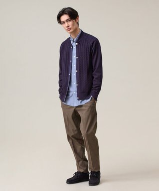 J.PRESS MEN 羽織るだけで整う大人の品格【ストレッチ / イージーケア】【FLEX YARN】ケーブルニット ブルゾンライク カーディガン ネイビー系