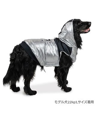 PET PARADISE Lee フード付 綿入れベスト 《シルバー》 中型犬 大型犬 シルバー×ブラック
