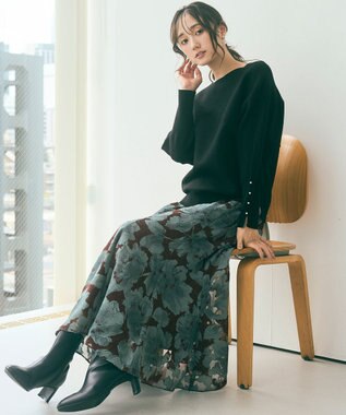 ANY SIS 【洗える】アートフラワープリント スカート グリーン系