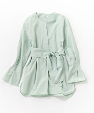 23区 CANCLINI スキッパーベルト付き ブラウス ミントストライプ