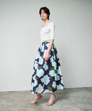 GRACE CONTINENTAL グログランボタニカルスカート ネイビー