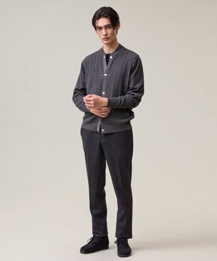 J.PRESS MEN 羽織るだけで整う大人の品格【ストレッチ / イージーケア】【FLEX YARN】ケーブルニット ブルゾンライク カーディガン グレー系