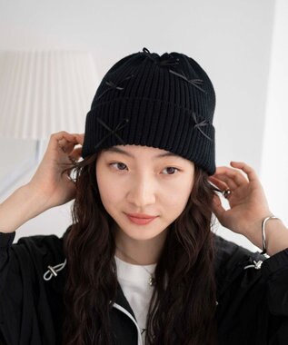 WEGO ribbon　knit　cap ブラック