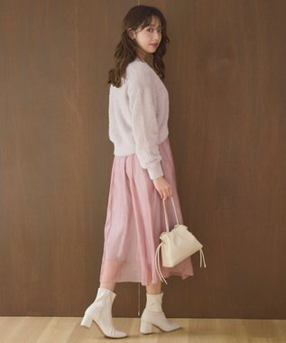 Feroux 【洗える】ニット×フレアスカート セットアップ ピンク系