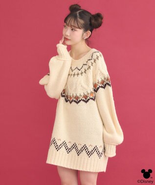 earth music&ecology Disney/ミッキー刺繍ノルディックニットチュニック アイボリー