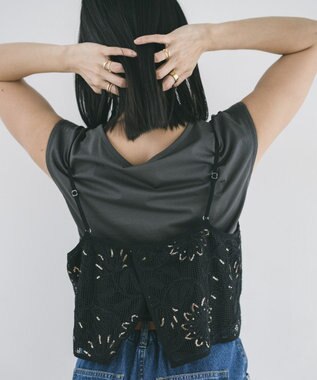YECCA VECCA 【2点SET】刺繍メッシュキャミセットコットンTee Black