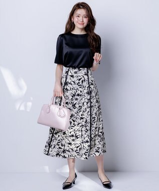 ANY SIS 【洗える】ラインポイントフラワー スカート モノトーン系