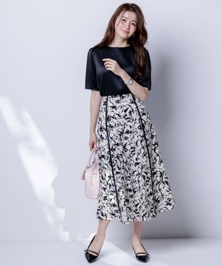 ANY SIS 【洗える】ラインポイントフラワー スカート モノトーン系