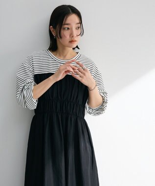 Green Parks シャーリングドッキングワンピース Black