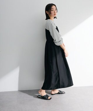 Green Parks シャーリングドッキングワンピース Black