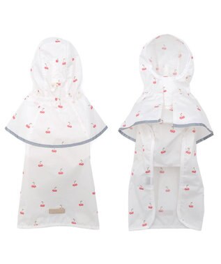PET PARADISE ペットパラダイス ケープ付き レインコート 《チェリー》 小型犬 ホワイト×レッド