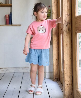 ANY KIDS ミラクルスパンコールTシャツ ピンク（くま×ロールケーキ）