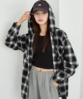 WEGO 【25年秋冬新作】チェックフードBIGネルシャツ