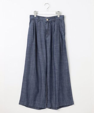 自由区 【洗える・XSサイズあり】テンセルリネンデニムワイド パンツ ネイビー系