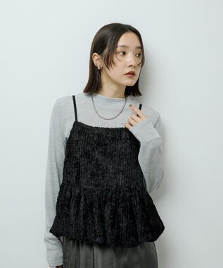 Green Parks 表面感ベロアバルーンキャミビスチェ Black