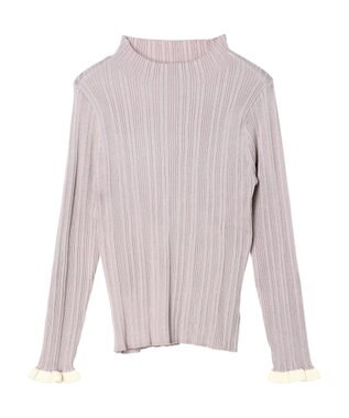 earth music&ecology 配色フリルニットプルオーバー Pink Beige