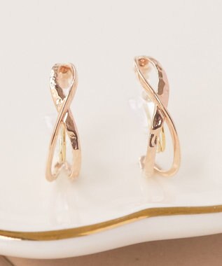 Phoebe 〈シリーズ累計販売10000点突破！〉〈痛くないシリーズ/金属アレルギー対応〉クロスフープクリスタルループフィットイヤリング　ローズゴールド ローズゴールド