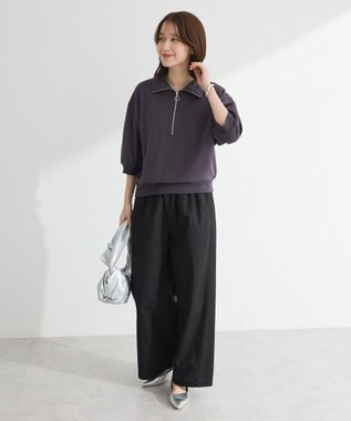 Green Parks 綿麻混イージーワイドパンツ Black