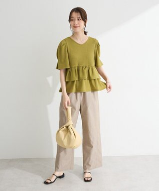 Green Parks 綿麻混イージーワイドパンツ Light Beige