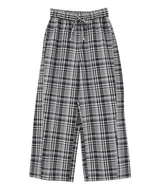 Green Parks 綿麻混イージーワイドパンツ Check