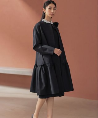 組曲 S 【KUMIKYOKU NAVY】ダブルクロスストレッチ ノーカラーコート ネイビー系