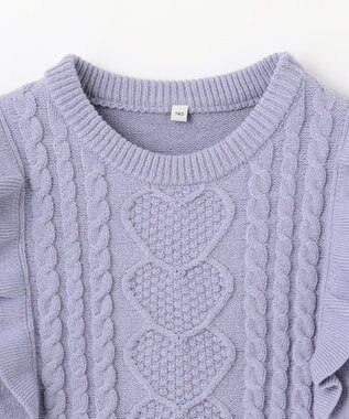 ANY KIDS 肩フリルハートケーブルニット サックスブルー