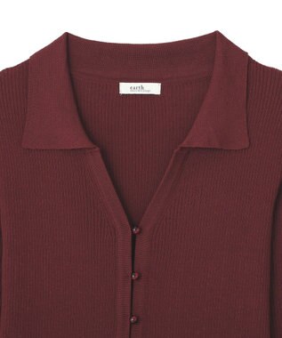 earth music&ecology スキッパー衿リブカーディガン Bordeaux