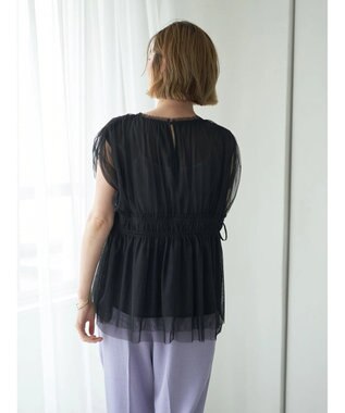 YECCA VECCA チュールギャザーブラウス Brown