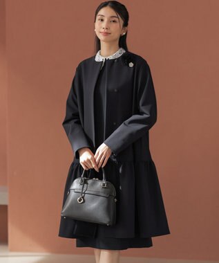 組曲 S 【KUMIKYOKU NAVY】ダブルクロスストレッチ ノーカラーコート ネイビー系