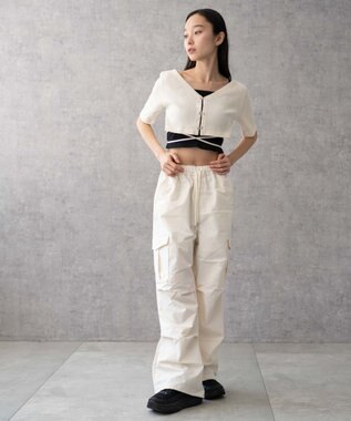 WEGO 【ウエストゴム】イージーパラシュートカーゴパンツ オフホワイト