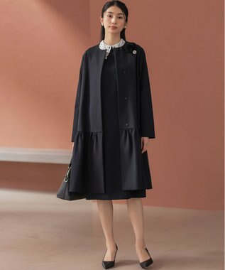 組曲 S 【KUMIKYOKU NAVY】ダブルクロスストレッチ ノーカラーコート ネイビー系