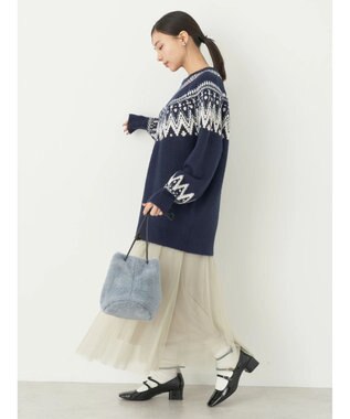 earth music&ecology オーロララメノルディックチュニック Navy