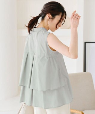 Tiaclasse 【洗える】ノースリーブ後ろタックティアードブラウス ミント