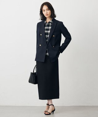 J.PRESS LADIES コットン起毛タータンチェック ショート丈 シャツ ブラウス ブラック×オフチェック系