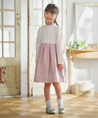 組曲 KIDS 【110-140㎝】 フラワーアーチワンピース＆ボレロジャケットセット ピンク